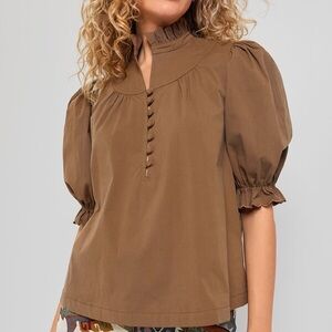 Pomander Place Brown Ruffle Collar Blouse Medium